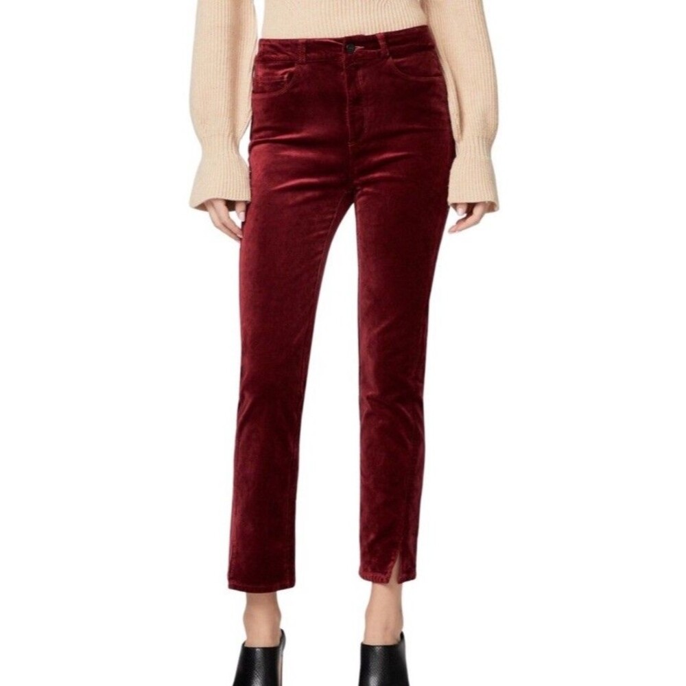 Paige Anthropologie Cindy Twisted Seam Slit Velvet Pants In Berry Jam Size 34